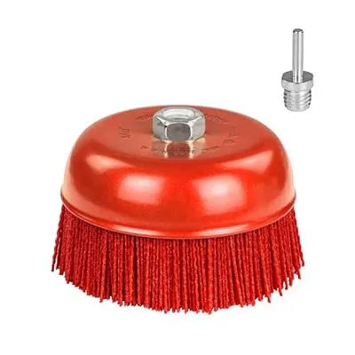 SALI 6" Abrasive Filament Nylon Bristle Cup Brush - Coarse Sanding Scuffing Brush, 5/8" 11 Thread, 1/4" Drill Arbor -Metal Furniture Surface Prepping&Polishing, Removal Rust Paint - Surface Prepping